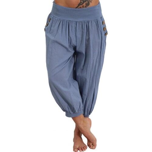 Harem Pants Imitation Linen Lantern Shape Loose Casual Women Solid Color Bloomers Harem Pants Ladies Beam Feet Capri Pants