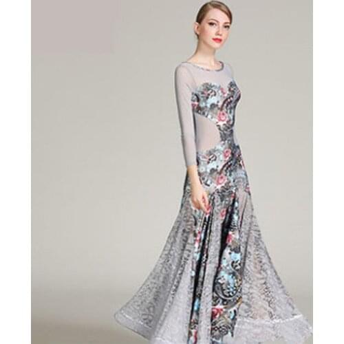 Standard Ballroom Dance Dresses 2019 High Quality Lace Sleeve Flamenco Dancing Skirt Women Cheap Stage Waltz Ballroom Dress