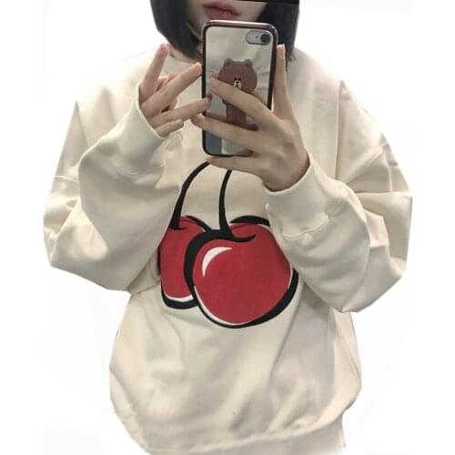 5 Colors New Autumn Harajuku Kawaii Women Sweatshirt Girls Ins Cute Embroidery Cherry Pullover Female Vintage Fleece Tops Mujer