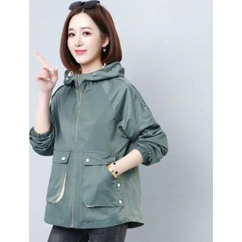 Women Wild Embroidery Windbreakers Spring Autumn Casual Loose Hooded Jackets Female Short Coat With Lining Pocket Zipper Outwear