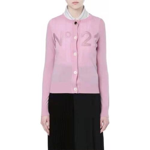 Women Sweater Autumn New Product Round Neck L Embroidered Silk Wool Single-breasted Knit Cardigan Top Women