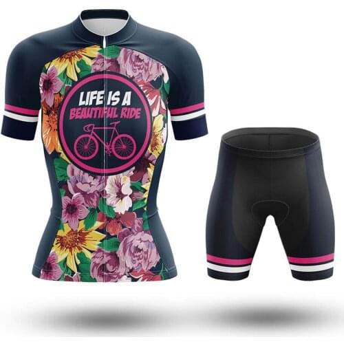 202 Women Beautiful Ride Summer Cycling Jerseys Set MTB Bike Cycling Clothing Breathable Mountain Bicycle Clothes Quick Dry Team