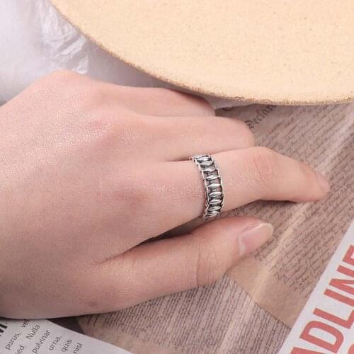 Ckysee 925 Sterling Silver Smile Face Ring Women Lovers Creative Geometric Adjustable Rings For Girl Wedding Jewelry