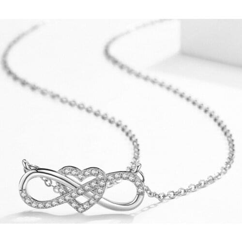 LVC136 925 Sterling Silver Love & Lucky Chain Necklace Trendy Elegant Heart Fine Jewelry for Women