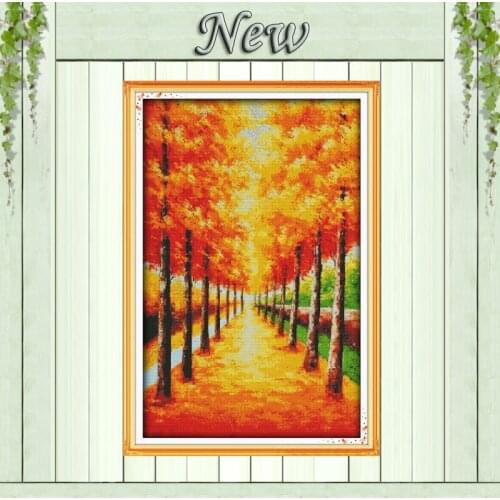 Golden autumn Scenery,11CT print on the fabric DMC 14CT Cross Stitch kit,all embroidery needlework Sets,stream Scenic Home Decor