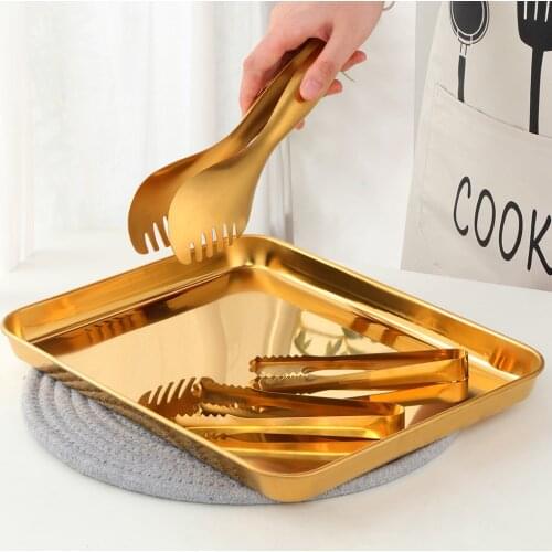 1/4/6PCS Stainless Steel Food Tongs Gold Bread Clamp Salad Ice Clip with Storage Cafeteria Tray Baking Pastry Kitchen Utensils