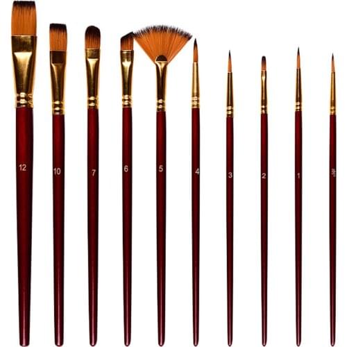 10pcs Multiple Mediums Brushes Paint Brushes Set Kit Artist Paintbrush with Nylon Hair for Artist Acrylic Aquarelle Art Supplies