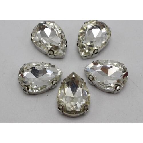 20 Silver Colour Crystal Glass Teardrop Rose Montees 10X14mm Sew on Rhinestones Beads