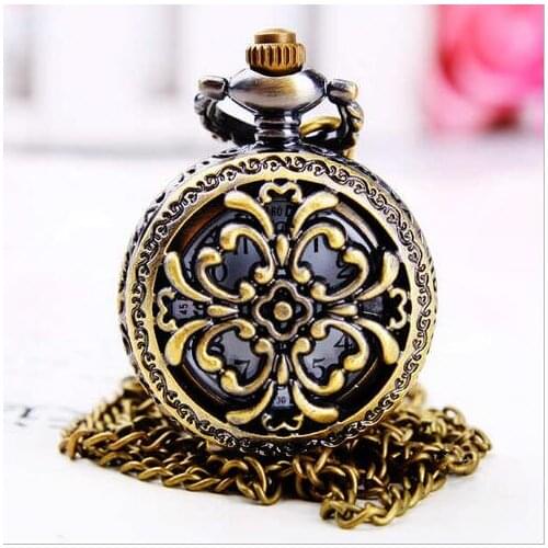 2020 Small Hollow bronze Design Pocket Watch With Necklace Chain Gift To Men Women Free Shipping