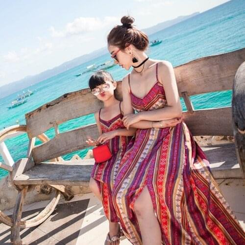 2020 Mother Daughter Wedding Summer Dress Backless Clothing Family Matching Clothes Mommy and Me Clothes Outfits Striped Dress