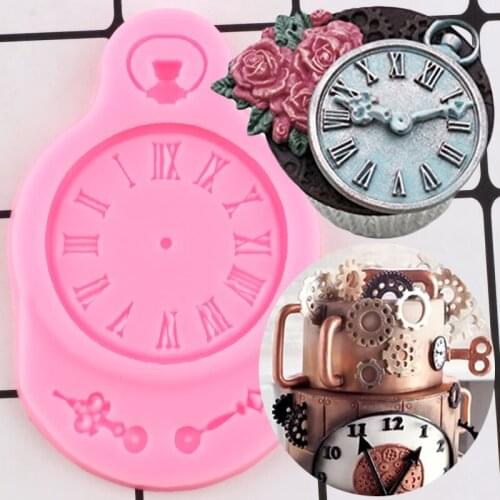 3D Baroque Clock Relief Silicone Molds Watch Cupcake Topper Fondant Molds Cake Decorating Tools Candy Chocolate Gumpaste Moulds