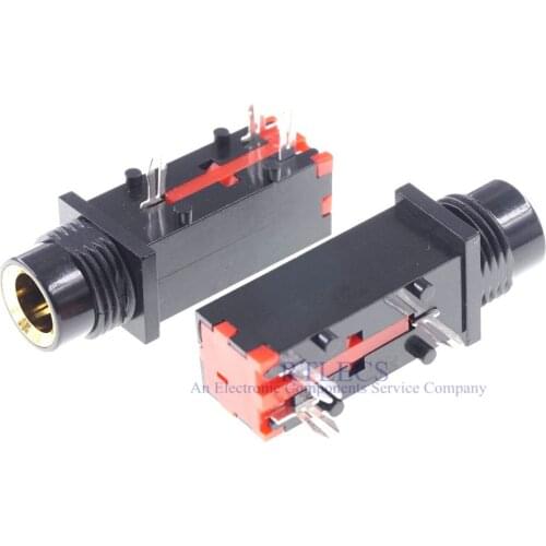 5pcs 0.250" 6.35mm stereo phone Jack female Headphone Connector 3 conductor 3 contact no switch right angle through hole Solder