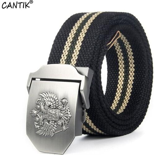 CANTIK High Quality Deep Canvas Belts for Men Popular Russian Flag Automatic Buckle Metal Clothing Jeans Accessories CBCA099