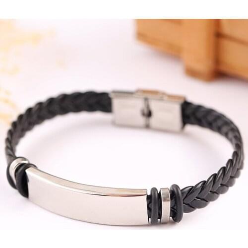 European and American fashion leather woven titanium steel hand accessories retro mens stainless steel bracelet