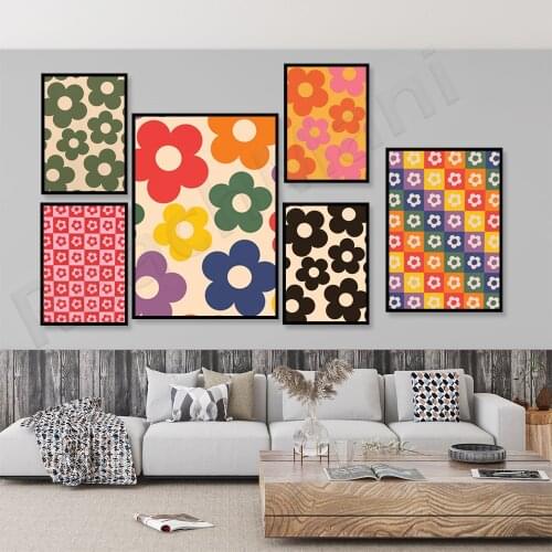 Groovy retro 60s 70s psychedelic hipster retro multicolor daisy print poster gift gallery wall interior decoration independent n