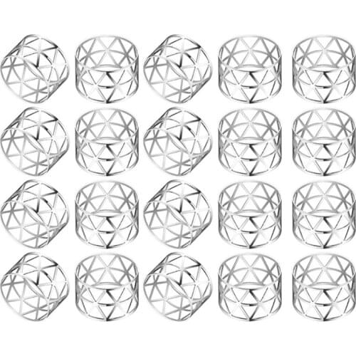 Napkin Rings with Hollow Out Design Silver Napkin Ring Holder for Wedding Party Holiday Banquet Christmas 20Pcs, Silver