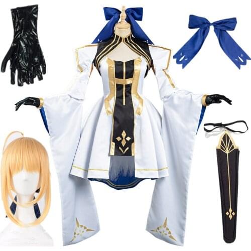 Fate/Grand Order FGO Altria Pendragon Cosplay Costume Dress Outfits Halloween Carnival clothes wigs Women men Costumes Full Set