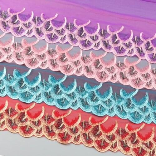 5Yards 21cm Peacock Tail Colorful Lace Ribbon DIY Embroidered Net Lace Trim Fabric Ribbons Wedding Sewing Decoration Accessories