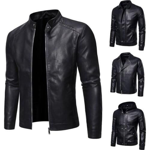 2021 Fashion mans Winter Leather Jacket motorcycle Faux Leather Black oversized PU Coats zipper design Outwear Large Size 5XL