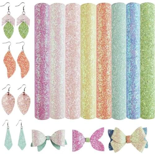 8Pcs Shiny Glitter Sequins Fabrics Leather Sheet PU Faux Leather Kit Earrings Hair Bows Clips DIY Crafts Jewelry Making