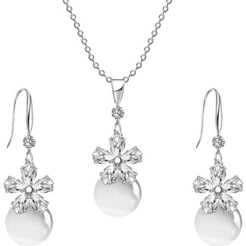 Manxiuni Earrings Set Women Elegant Waterdrop Rhinestone Pendant Necklace Drop Earrings Jewelry Sets