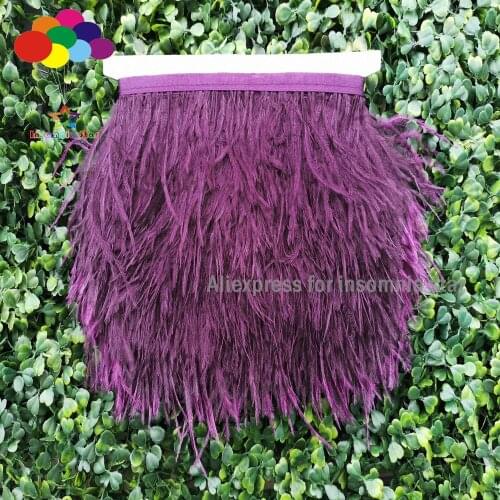 New Plum Purple ostrich feather trimming fringe on Satin Header in width Crafts decoration Satin Ribbon