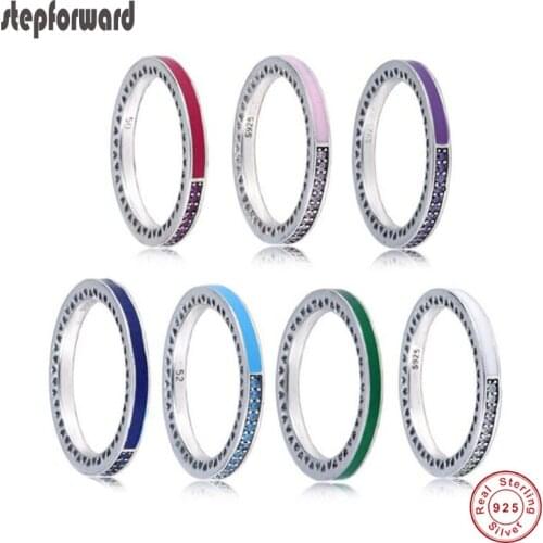 NEW Top Quality Popular Enamel CZ Paving Love Heart Series 925 Real Silver Rings Rhinestone Colorful Engagement Ring