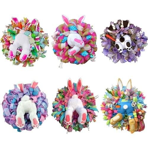 Easter Decoration Artificial Rattan Bunny Wreat Outdoor Indoor Hanging Wreath Home Ornament DIY Craft Wedding Wreath