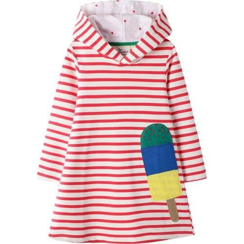 Stripes Girls Hooded Dress Icecream Cotton Princess Autumn Winter Baby Dress Toddler Dresses for Girls Clothing