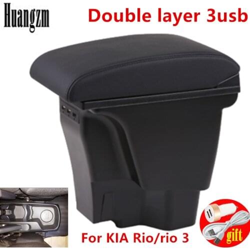 For KIA RIO III Armrest box For KIA Rio 3 2011-2016 Double deck with USB Charging cup holder Storage box