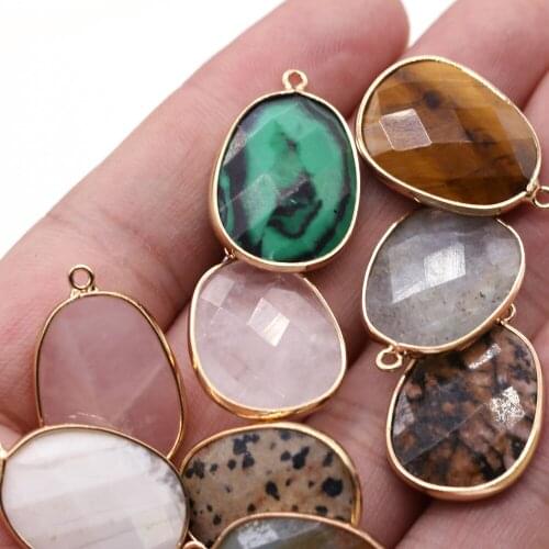 Natural Stone Charms Egg Shape Faceted Pink Quartz Crystal Pendant for Jewelry Making DIY Accessories Fit Necklace Size 18x25mm