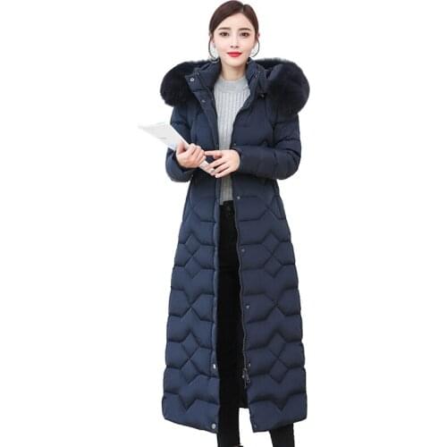 Plus size high quality women winter down jacket hooded real Fox fur collar X-long parka female thicken white duck down coat 2962