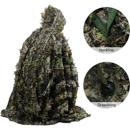Lifelike 3D Leaves Camouflage Poncho Cloak Stealth Suits Outdoor Woodland CS Game Clothing for Hunting Shooting Birdwatching Set