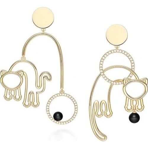 Luxury brand genuine 925 sterling silver inlaid with AAAAA zircon, exquisite cat earrings, womens gift party accessories