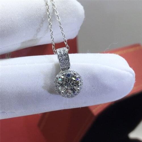 Silver 2 Carat Excellent Cut Diamond Test Passed D Color High Quality Round Moissanite Pendant Necklace Silver 925 Pary Chain