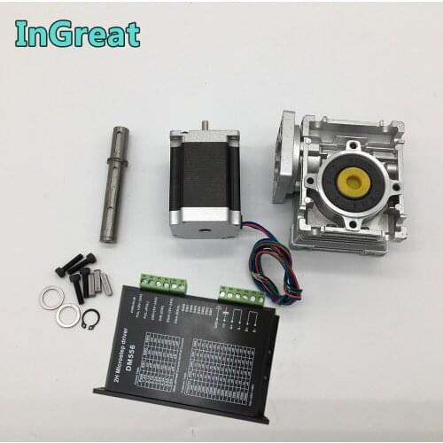 Ratio 50:1 Worm Gearbox RV030 Speed Reducer Nema23 Stepper Motor 100MM 2.5NM DM556 Drive 5.6A Kit Convert 90 Degree