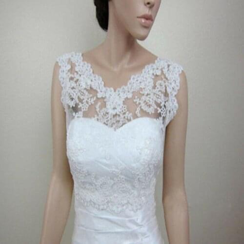 Appliques Sleeveless V Neck Wedding Bolero Bridal Wraps for Wedding Party Coat Cheap Ivory Bride Jacket Bolero Shrug Custom Made