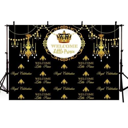 Vinyl Backdrops for Black Photography Princess Golden Crown Candle Gold Custom Birthday Sweet Celebration Photography Backdrops