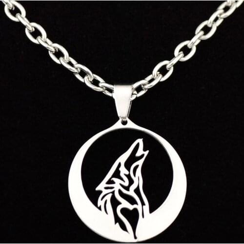 Wolf Necklace Stainless Steel Howling Wolf Head Pendant Hollow Jewelry Men Women Choker Totem Gift