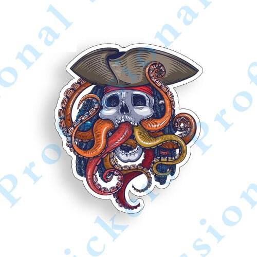 Funny stickers Pirate Octopus Sticker Skull Nautical Cup Cooler Laptop Car Window Bumper Decal Motorcycle Vinyl Decals