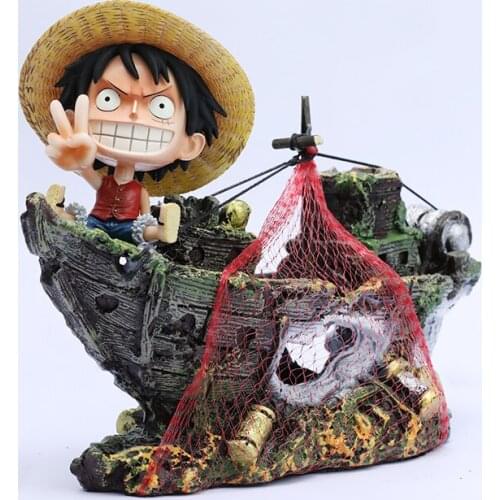 [Funny] Anime One Piece Luffy and Stranded old ship scene Action figure model statue Room decoration toy kids child gift