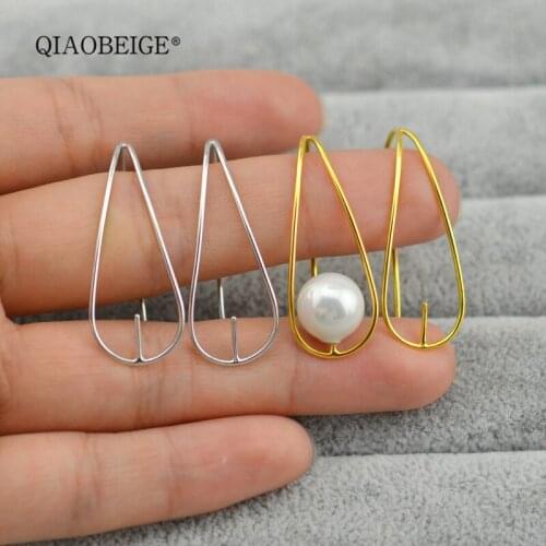 QIAOBEIGE Solid 925 Sterling Silver Big Earring Hooks Drop Shaped Earwire Findings for Jewelry Making pearl components