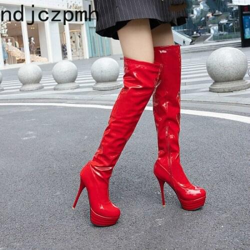 Womens Boots Autumn And Winter New fashion Round head zipper Fine heel High heel Womens Over the knee boots plus size 32-46
