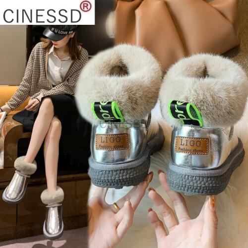 Snow Boots Womens Boots Ankle Slip-On Round Toe Flat With Winter Furry Low (1cm-3cm) Solid Plush Thicken Fashion High Quality