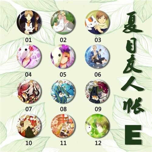 ZXFJXR 12pcs/set 58MM Anime Nyanko Sensei Cat Natsume Yuujinchou Takashi Icons Pins Badge Brooch Broche Backpack Cute