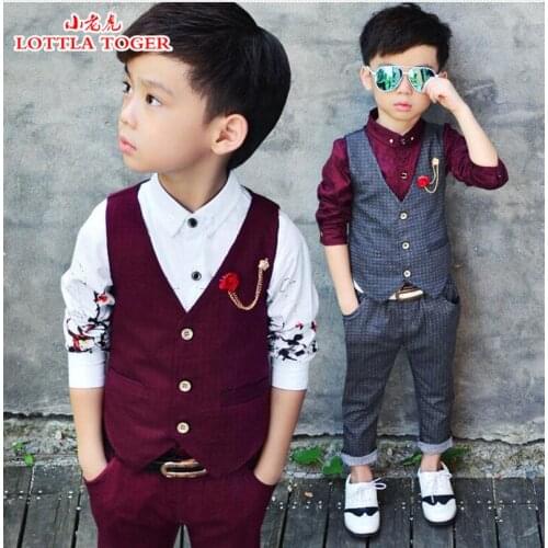 2016 High Fashion Boy Clothes Suit Kid 2 Pcs Dotted Waistcoat + Pants Children Spring & Autumn Formal Clothing Set For Wedding