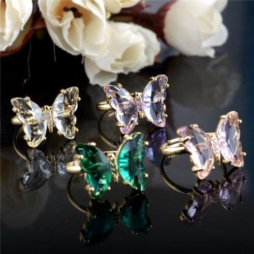2021 Female Jewelry Girl Wedding Gift New Style Hot Sale Fashion Popular Temperament Sweet Romantic Transparent Butterfly Ring