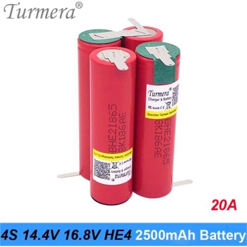 4S 18650 HE2 2500mah 20A 35A 14.4V 16.8V Lithium Battery Pack Discharge Current for Screwdriver Battery and Shurik (customize)