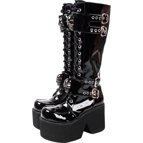 Angelic imprint Women motorcycle cool punk boots lady lolita wedges platform shoes woman Gothic high heels pumps 33-47 302 10cm