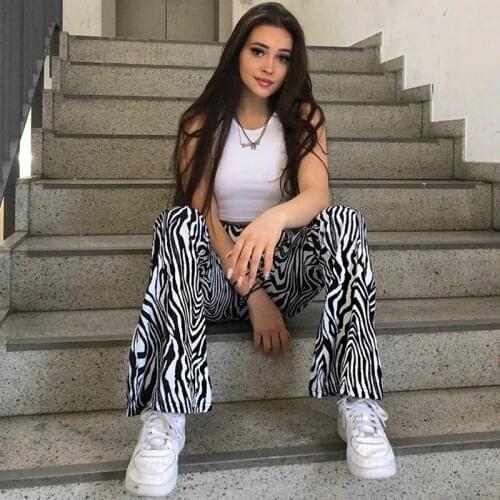 ZZSYKD Oversized Zebra Print Pants For Women High Waist Wide Leg Long Trousers Fashion Loose Casual Plaid Pant Female Streetwear
